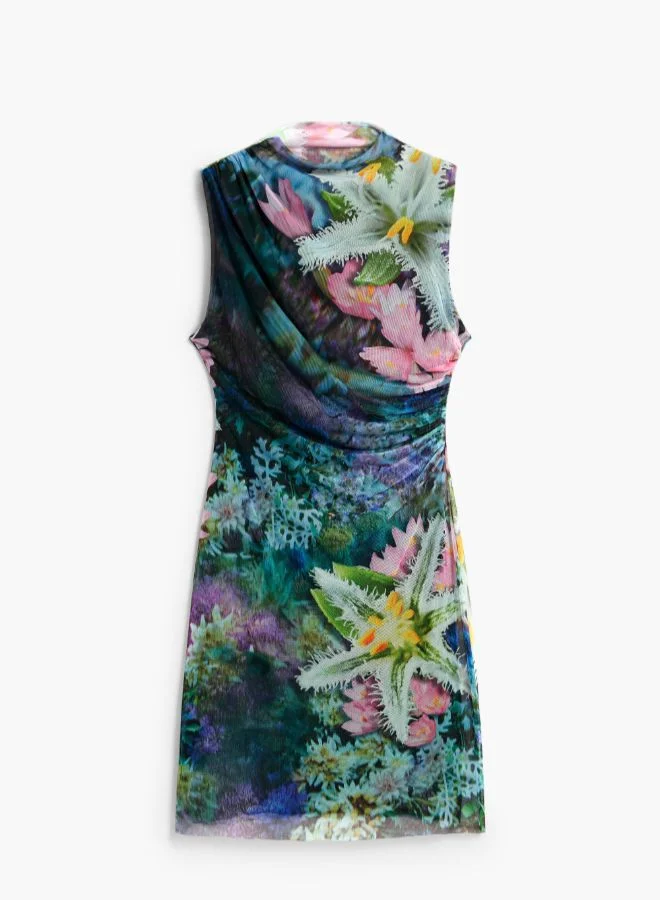 Desigual multi-colored floral print Draped Floral Dress for Women | Best Price UAE